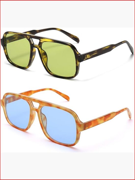 Oversized Retro Aviator Sunglasses, Square Shades, UV400 Protection